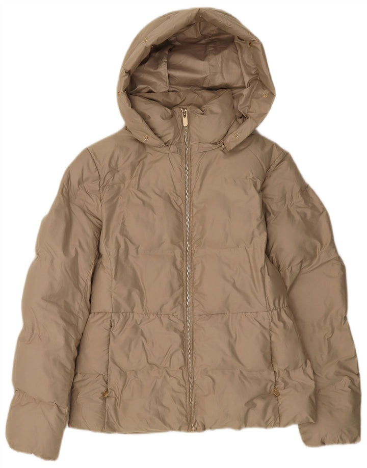 ZARA Veste matelassée à capuche pour femme UK 14 Polyester beige moyen