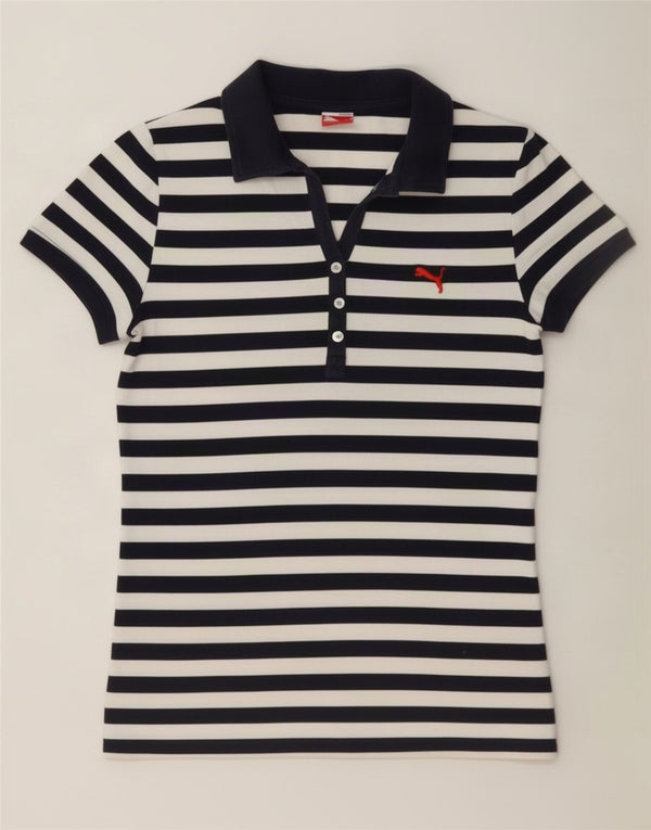 Puma Polo Femme UK 10 Petit Coton Rayé Blanc