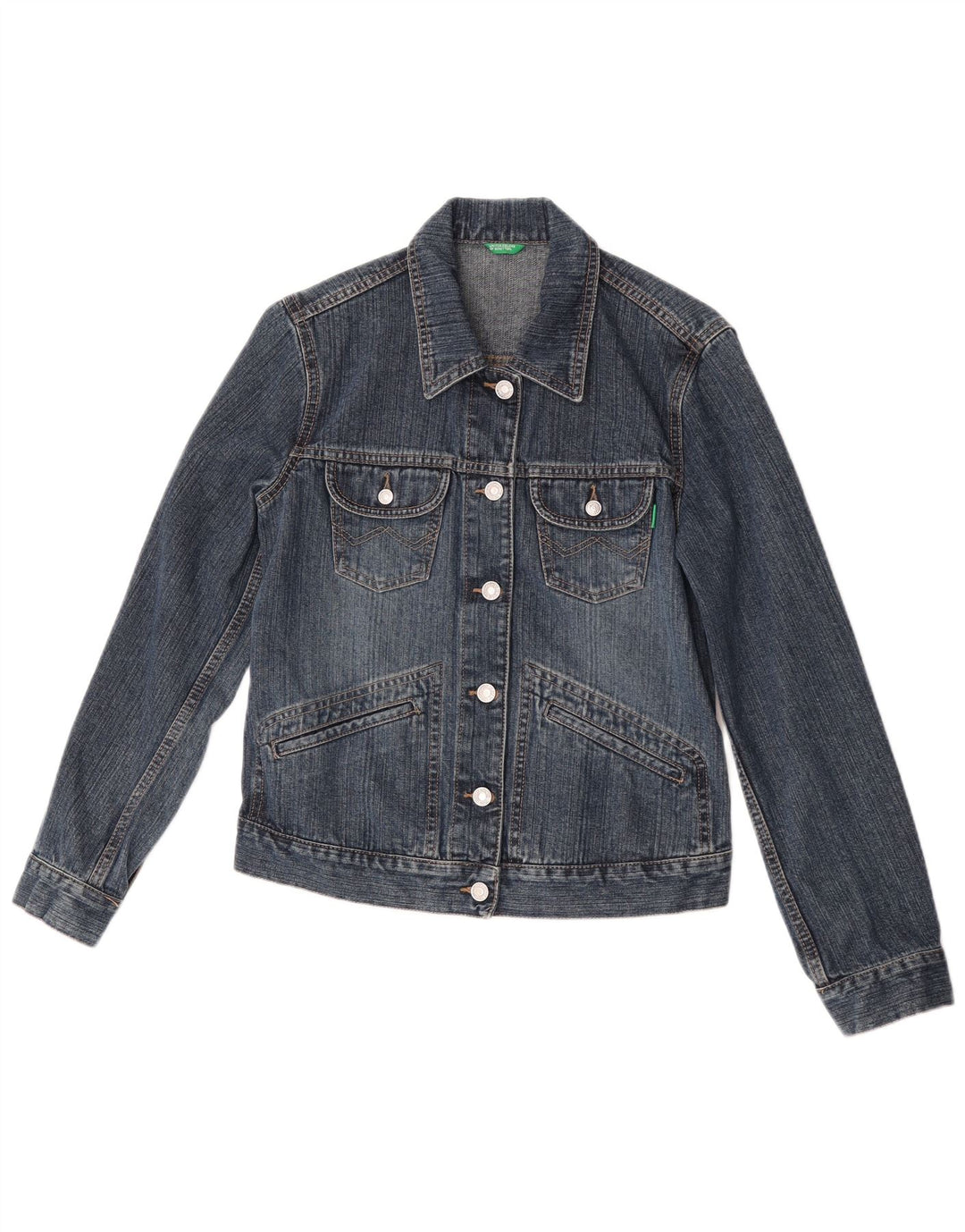 Benetton Veste en Jean Femme UK 10 Petit Bleu Coton