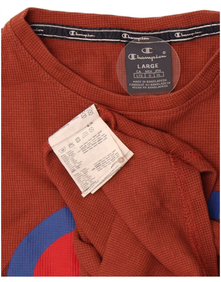 CHAMPION Haut graphique à manches longues pour hommes en coton marron moyen