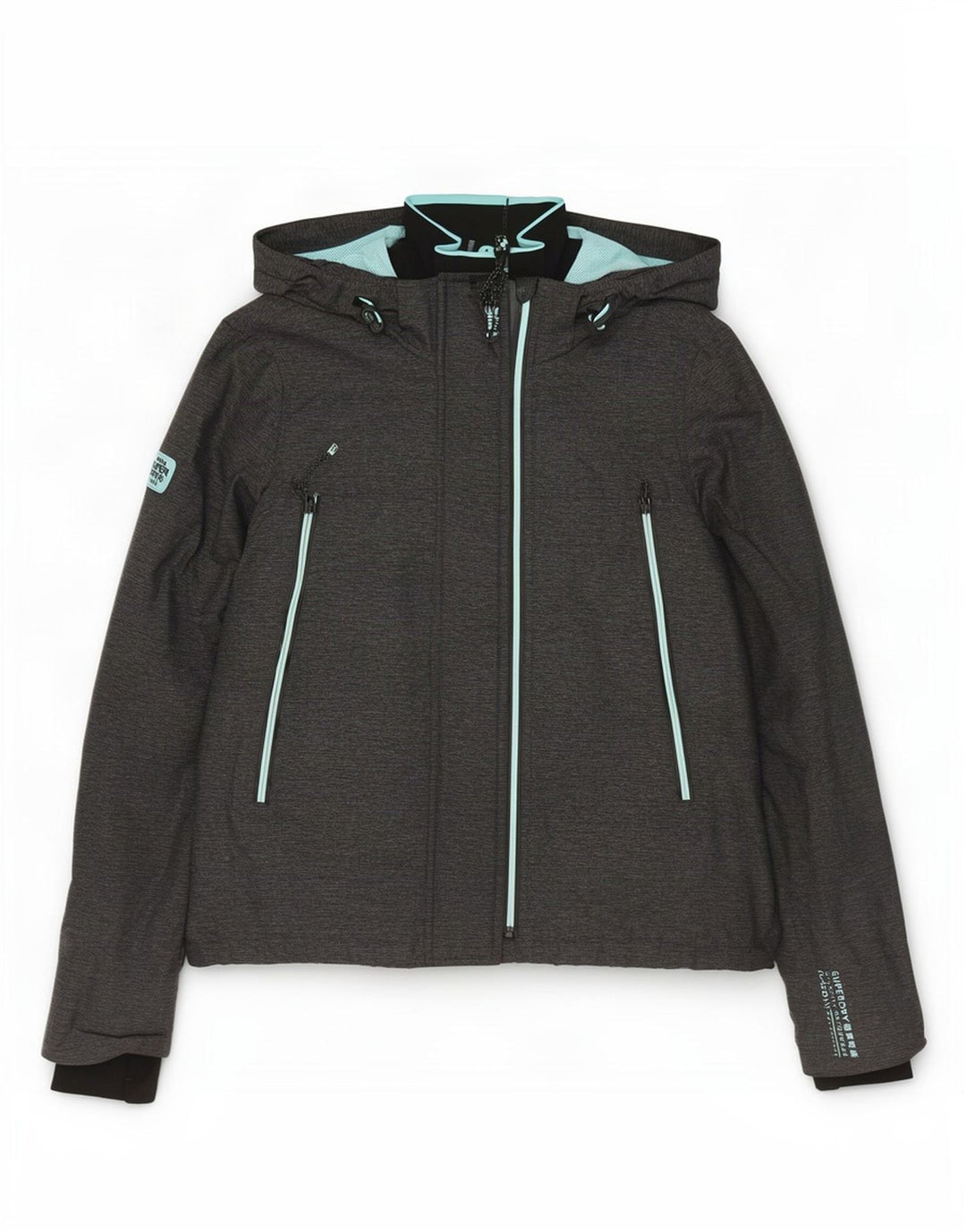 Superdry Veste de pluie à capuche pour femme UK 16 Large Gris Nylon