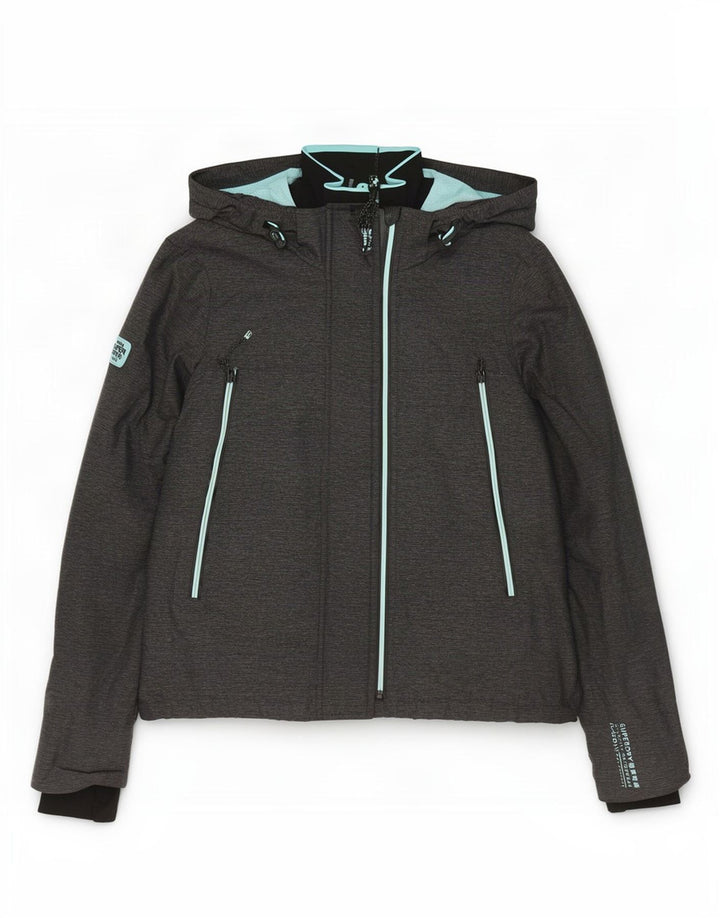 Superdry Veste de pluie à capuche pour femme UK 16 Large Gris Nylon