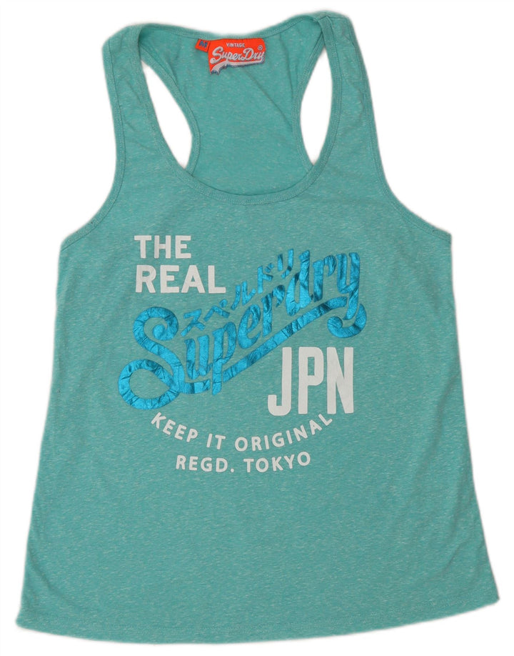 Superdry Débardeur Graphique Femme UK 14 Polyester Moucheté Turquoise Moyen