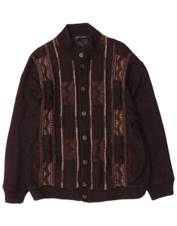 LUCIANO CHIARI Pull Cardigan Homme IT 52 Large Laine Géométrique Noir