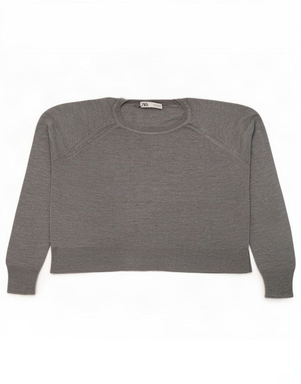 Zara Pull surdimensionné à col rond pour femme UK 14 Gris moyen Viscose