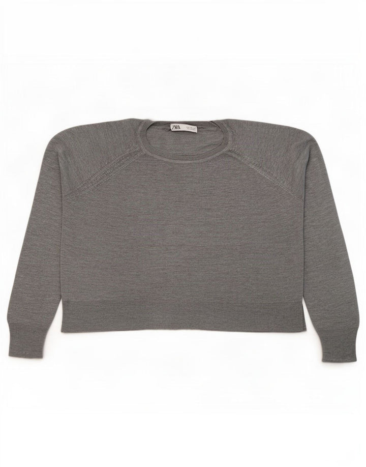 Zara Pull surdimensionné à col rond pour femme UK 14 Gris moyen Viscose