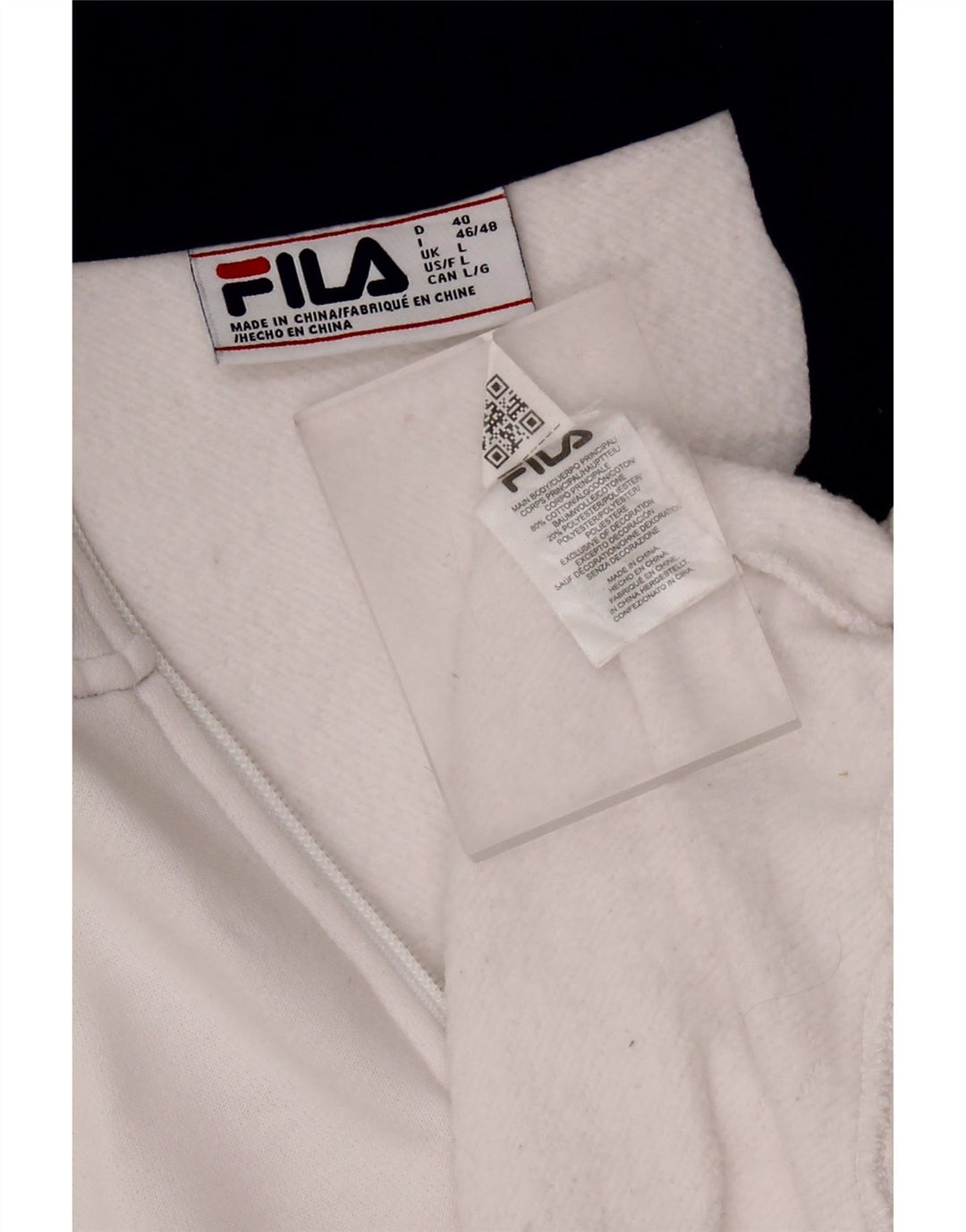 FILA Sweat-shirt graphique à col zippé pour femme UK 16 Grand coton blanc