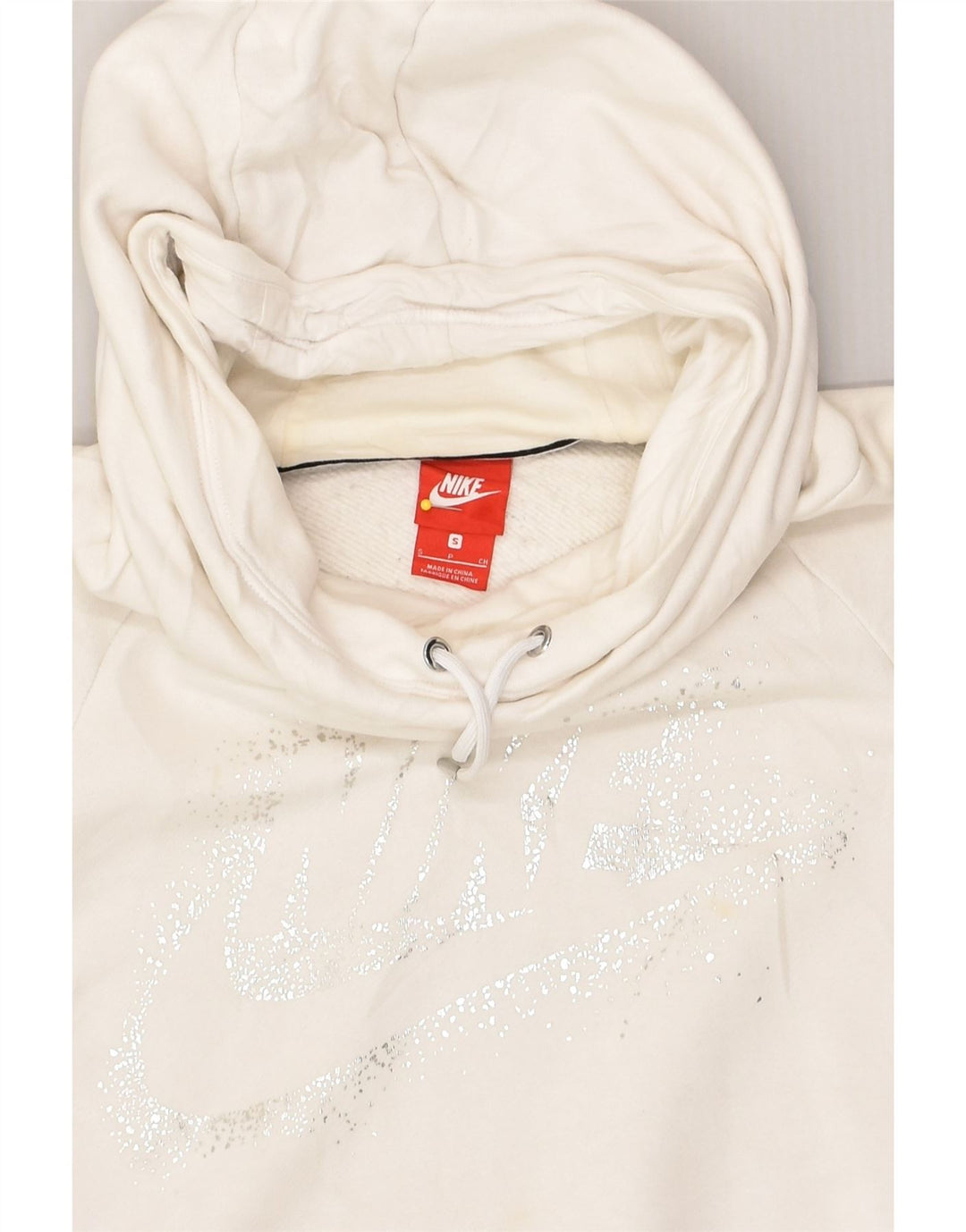 NIKE Mens Graphic Hoodie Jumper Small White Cotton | Vintage Nike | Thrift | Second-Hand Nike | Used Clothing | Messina Hembry 