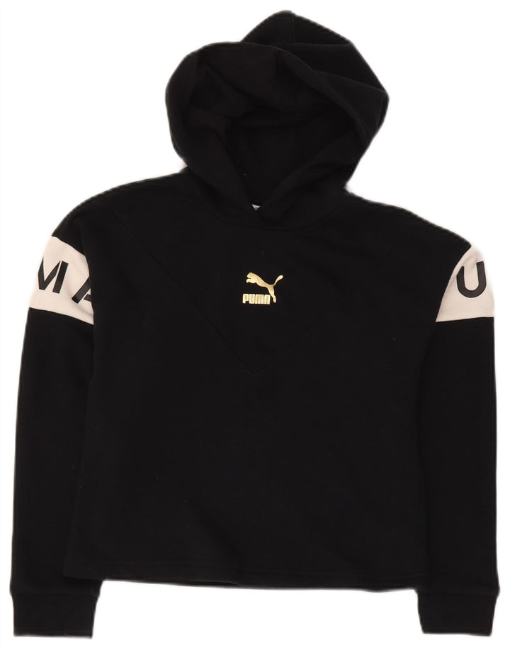 PUMA Pull à capuche court graphique pour fille 11-12 ans Noir Colorblock Coton