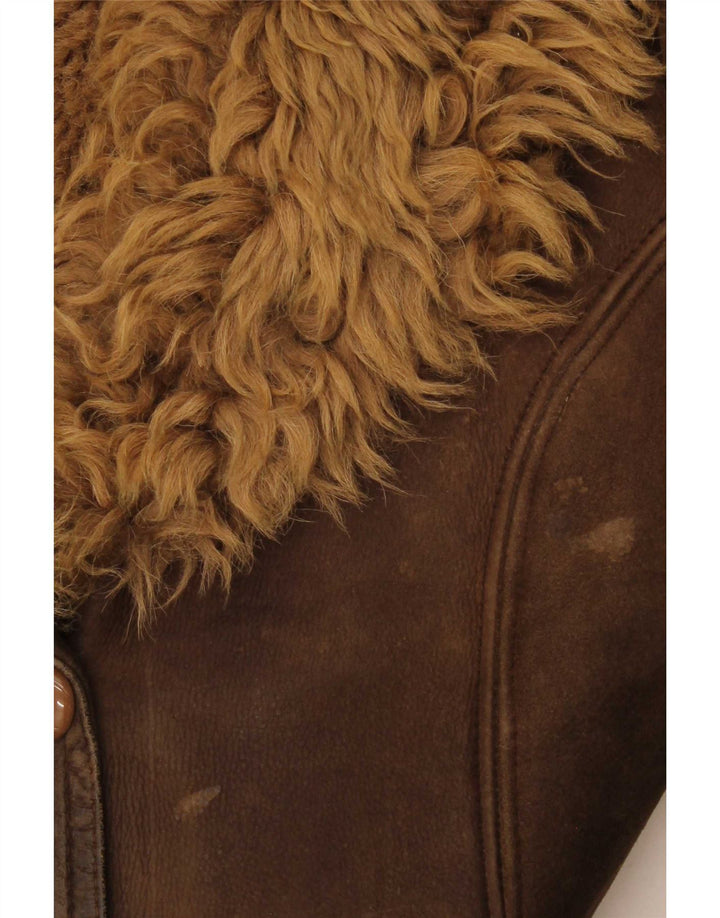 Vintage Manteau en peau de mouton à 3 boutons pour femme UK 14 Marron moyen