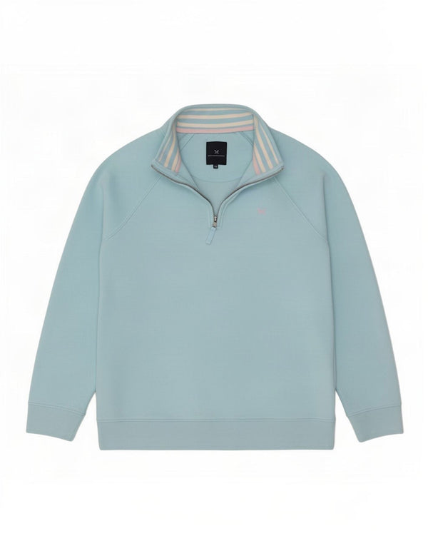 Crew Clothing Sweat-shirt à col zippé pour femme UK 16 Large Bleu Coton