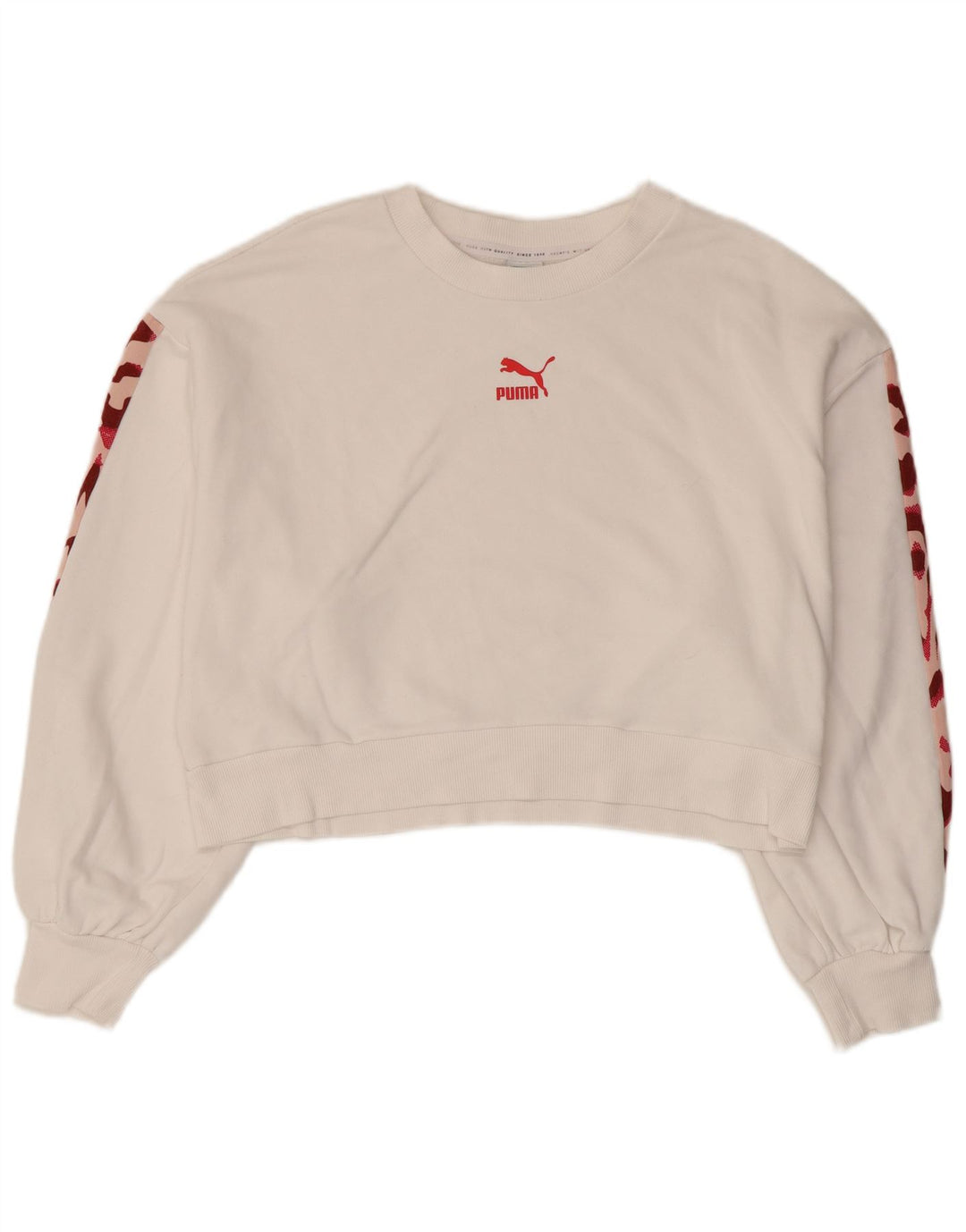 PUMA Sweat-shirt court pour femme UK 16 Grand coton camouflage blanc