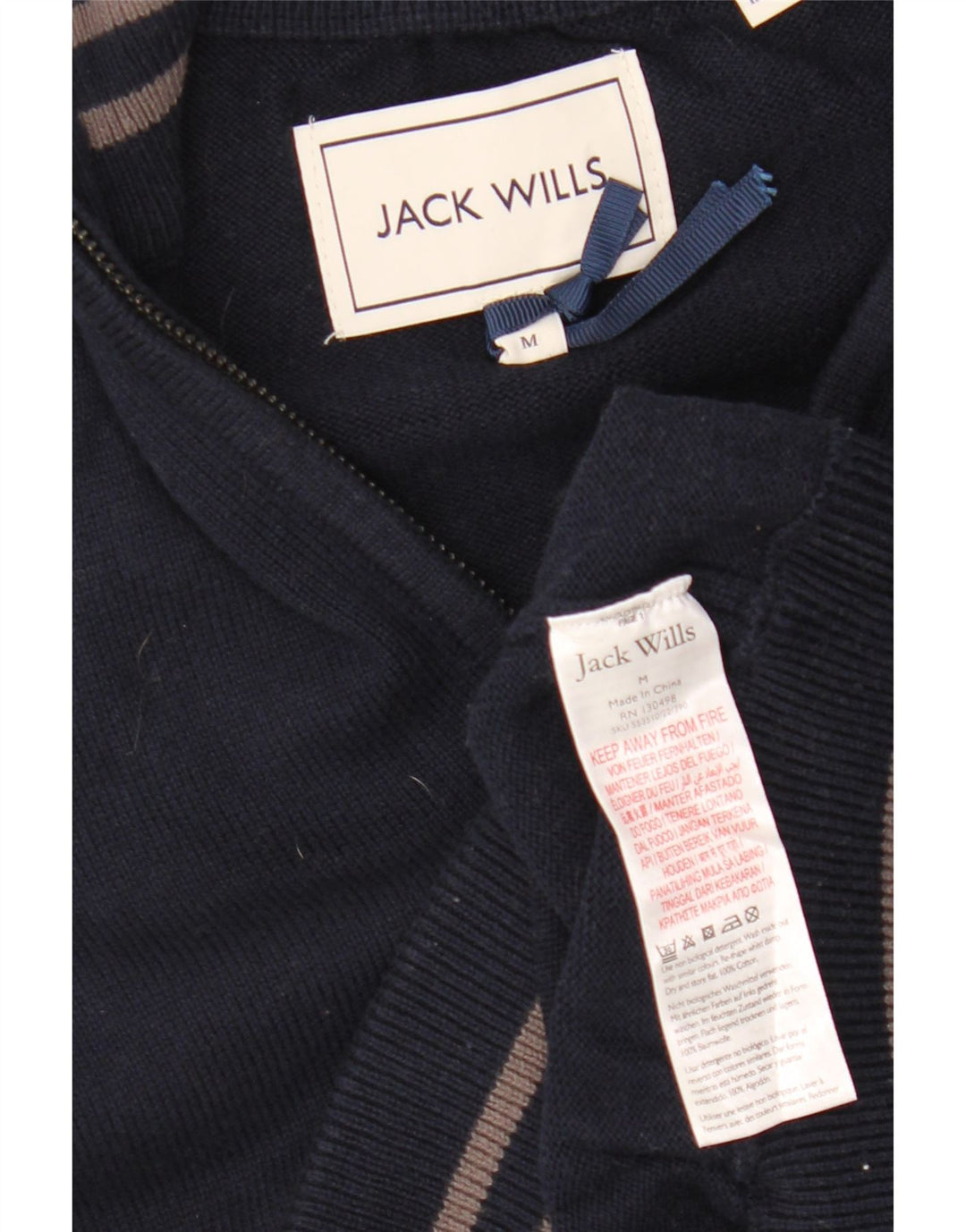 JACK WILLS Pull Col Zippé Homme Bleu Marine Moyen Coton
