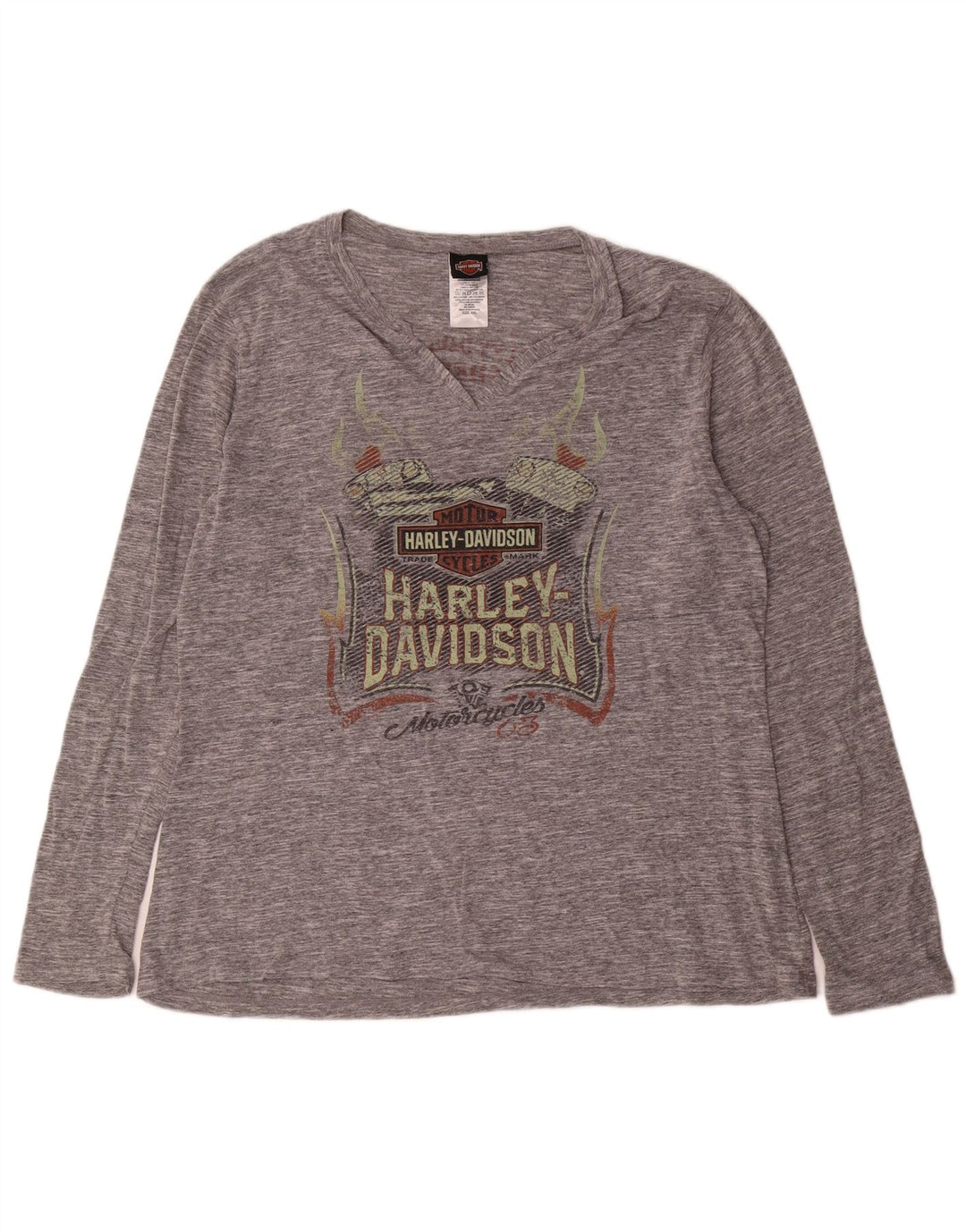Harley Davidson Haut Graphique Homme Manches Longues 2XL Gris Moucheté Coton