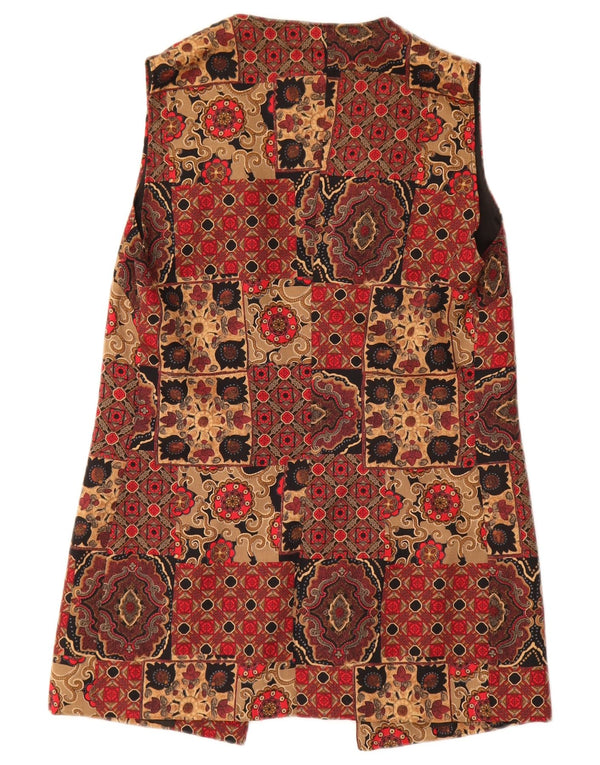 vintage Femmes Longline Gilet UK 12 Moyen Rouge Floral