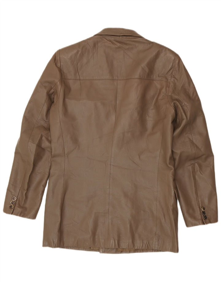 Veste Blazer En Cuir Double Boutonnage Vintage Homme IT 48 Marron Moyen