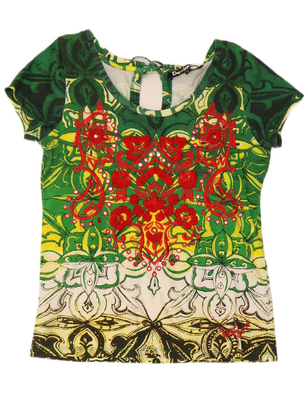 Desigual Chemisier graphique pour femme UK 14 Large Vert Paisley Coton