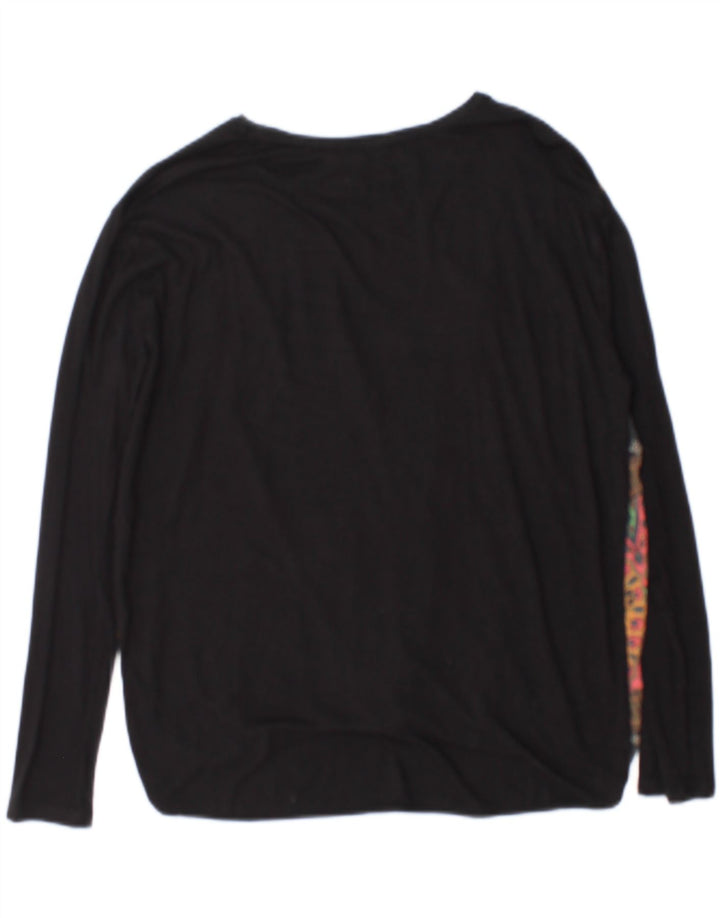 Desigual Femme Top Manches Longues UK 44 Medium Noir Floral Viscose