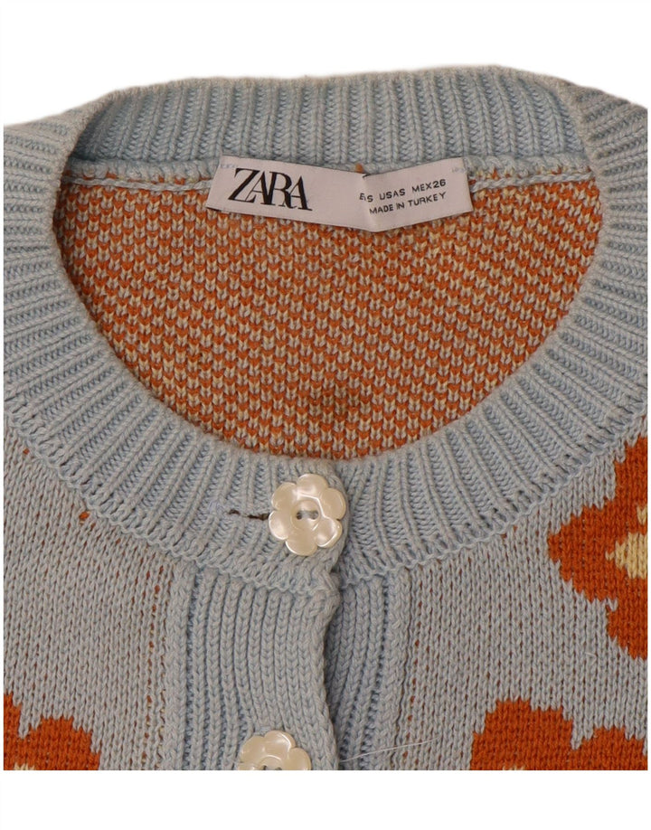 Zara Cardigan surdimensionné pour femme UK 10 Petit motif floral bleu