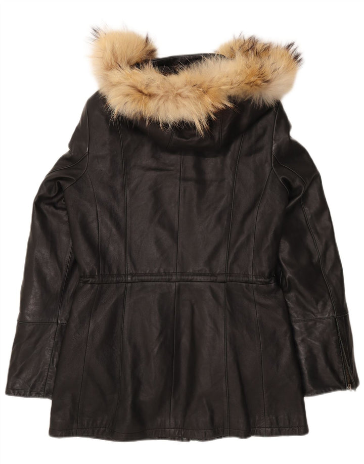 Danier Veste en cuir à capuche pour femme UK 8/10 Petit cuir noir