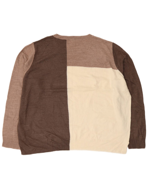 Marks & Spencer Pull à col rond pour femme UK 18 XL Beige Colorblock