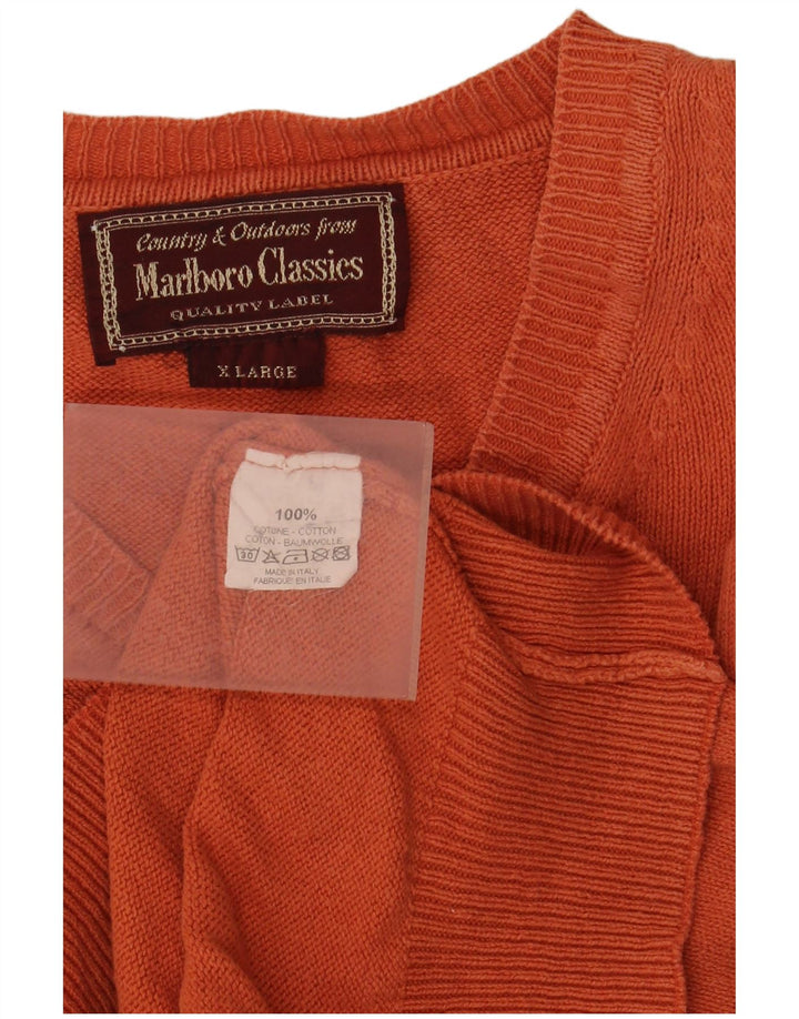 Marlboro Classics Pull col V pour homme XL Orange Coton