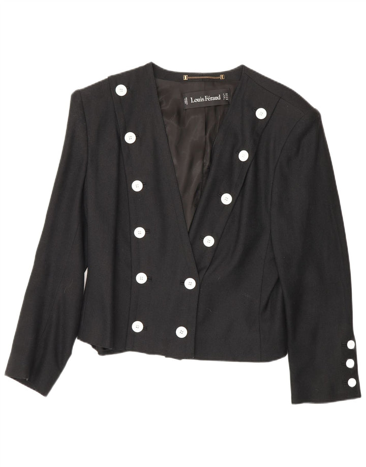 Louis Feraud Veste Blazer Double Boutonnage Femme UK 16 Large Viscose Noire