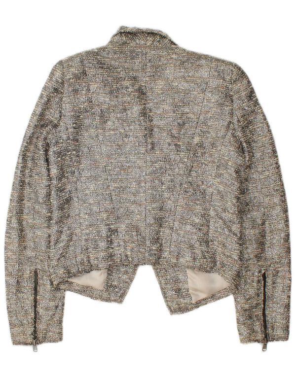 Zara Womens Open Bolero Jacket UK 6 XS Gris Moucheté Coton