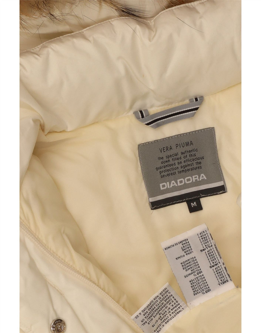 Diadora Manteau rembourré à capuche pour femme UK 14 Medium Off White Polyester