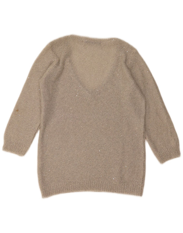 Zara Pull à manches 3/4 et col en V pour femme UK 10 Small Gris