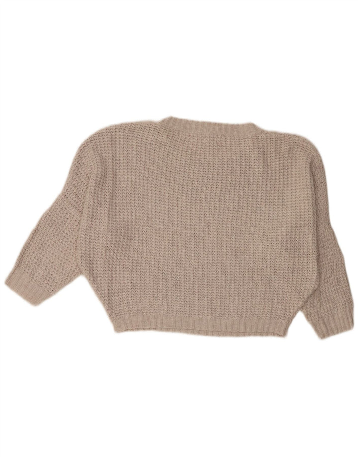 Zara Womens Batwing Crop Crew Neck Jumper Pull UK 14 Coton Beige Moyen