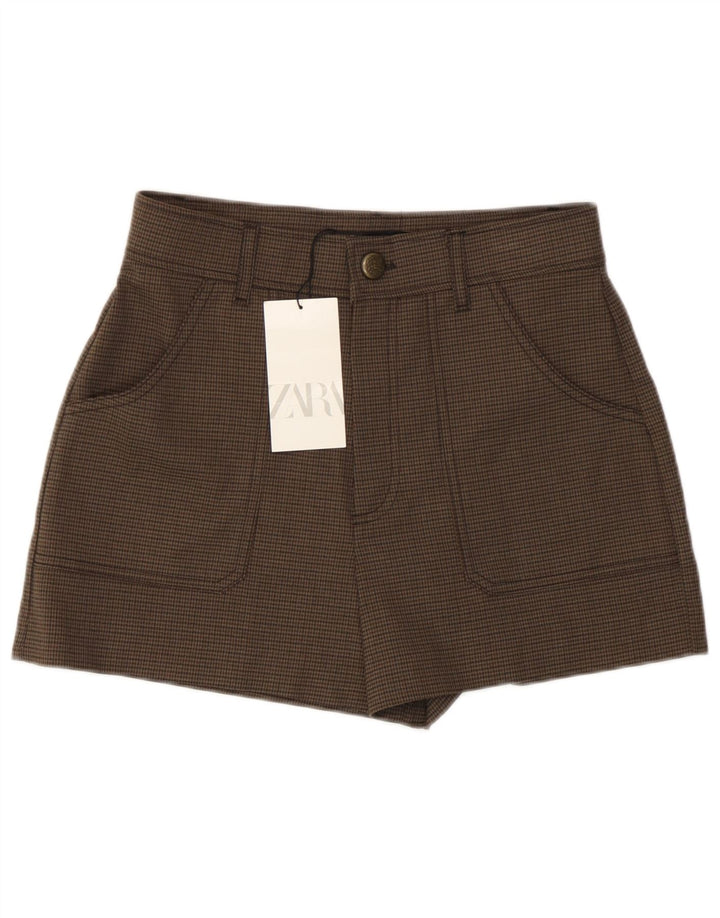 Zara Short taille haute décontracté pour femme Petit W26 Marron Pied-de-poule Polyester