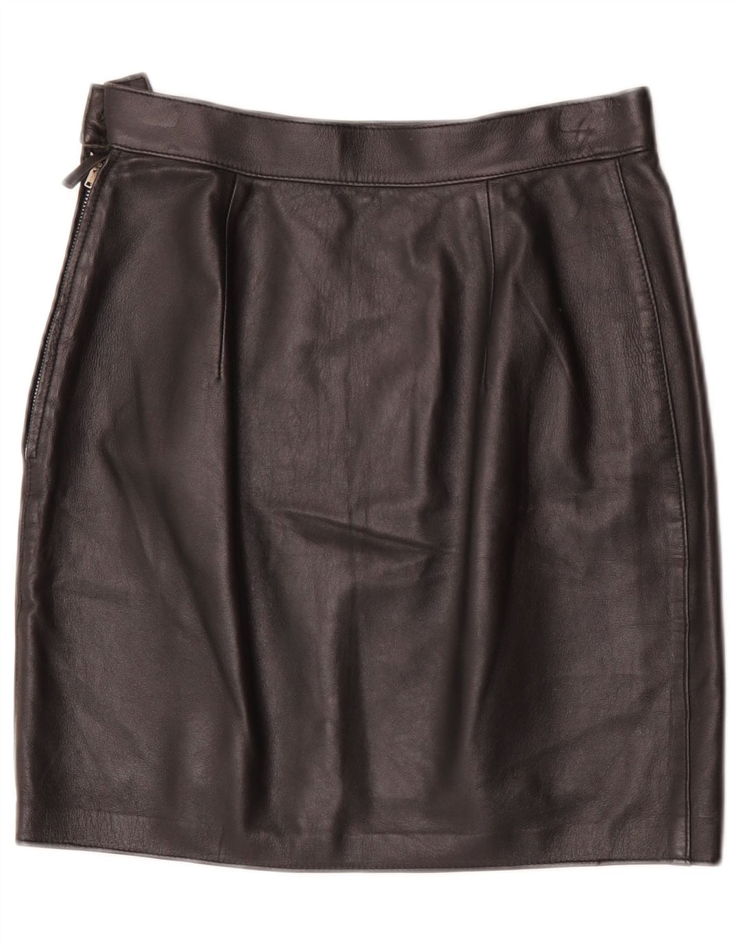 vintage Femme Mini Jupe En Cuir W28 Moyen Noir
