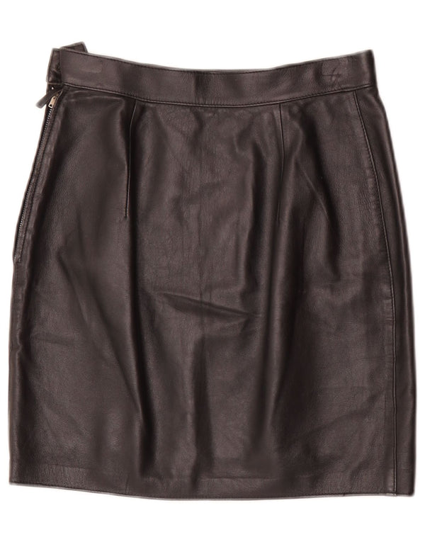 vintage Femme Mini Jupe En Cuir W28 Moyen Noir