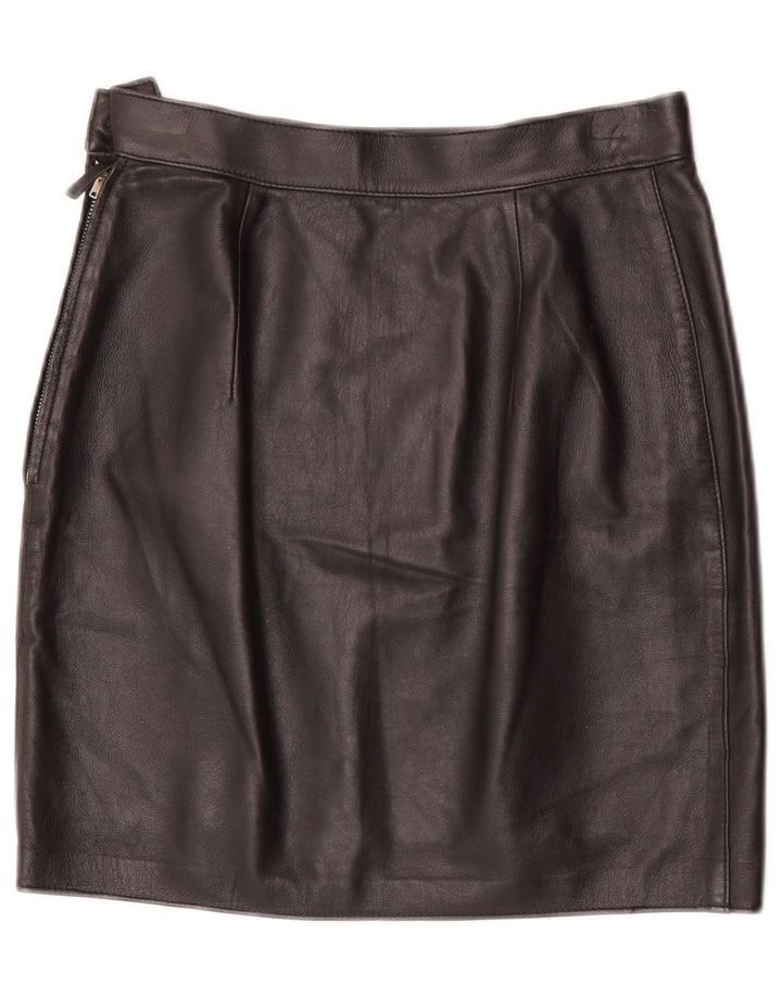 vintage Femme Mini Jupe En Cuir W28 Moyen Noir