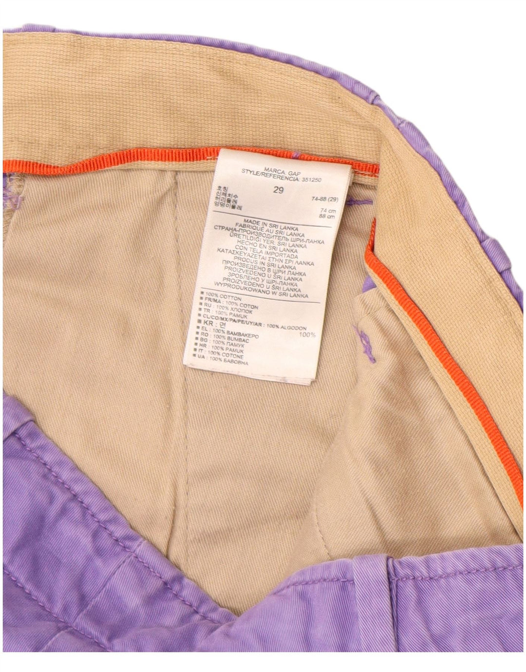 Gap Short Chino Homme W29 Coton Violet Moyen
