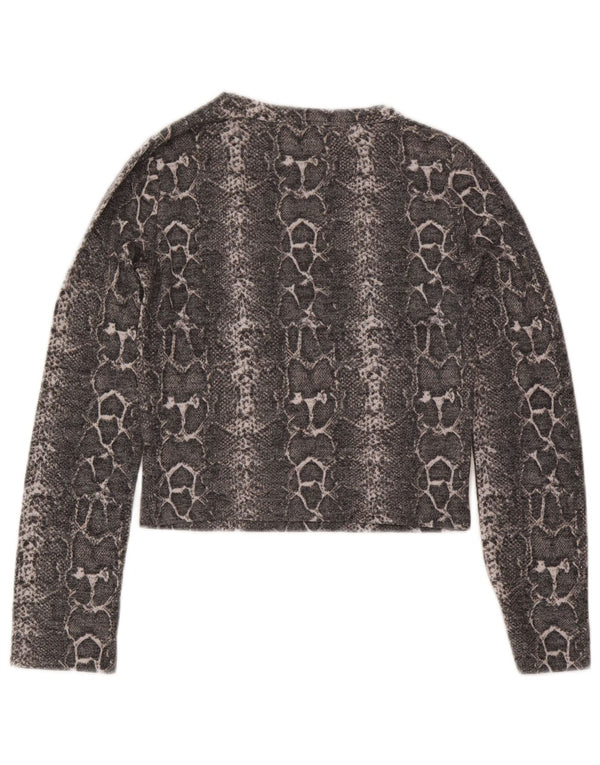Zara Femme Trafaluc Crop Top Manches Longues UK 12 Gris Moyen Imprimé Animal