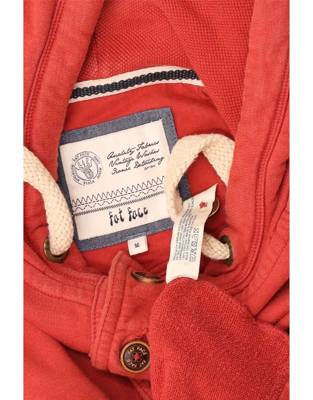 Fat Face Pull à Capuche Boutonné Homme Rouge Moyen Coton