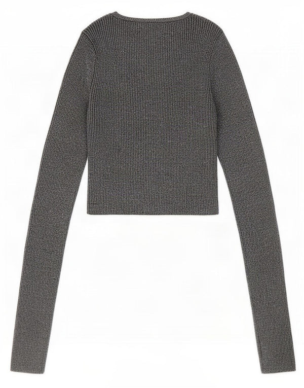 Zara Womens Crop Blouse Top UK 8 Small Viscose mouchetée argentée