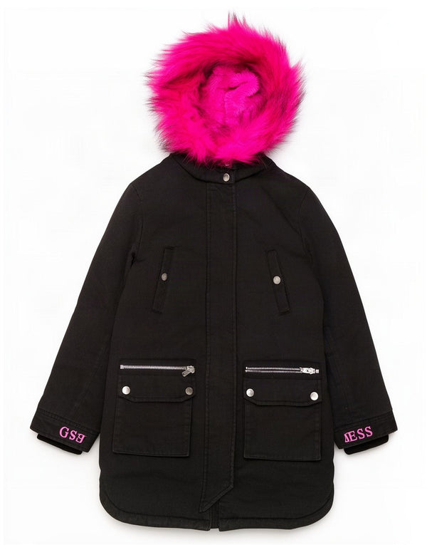 Guess Parka à capuche pour femme UK 12 Medium Noir Polyester