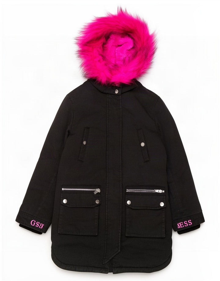 Guess Parka à capuche pour femme UK 12 Medium Noir Polyester