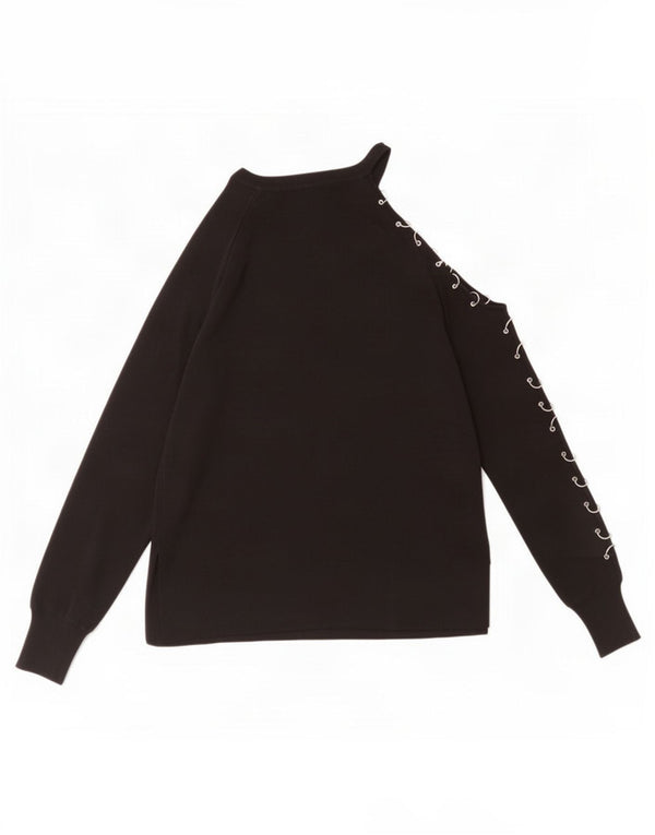 Zara Femme Top Une Épaule UK 12 Medium Noir Viscose