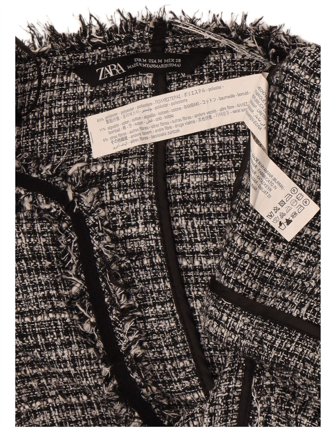 Zara Veste Blazer Ouverte Femme UK 14 Polyester Moucheté Gris Moyen