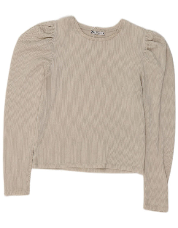 Zara Femme Top Manches Longues UK 12 Polyester Beige Moyen
