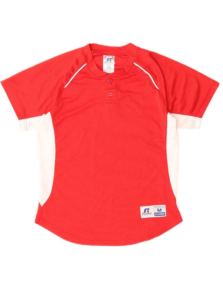 RUSSELL ATHLETIC Boys T-Shirt Top 10-11 Years Medium Red Colourblock