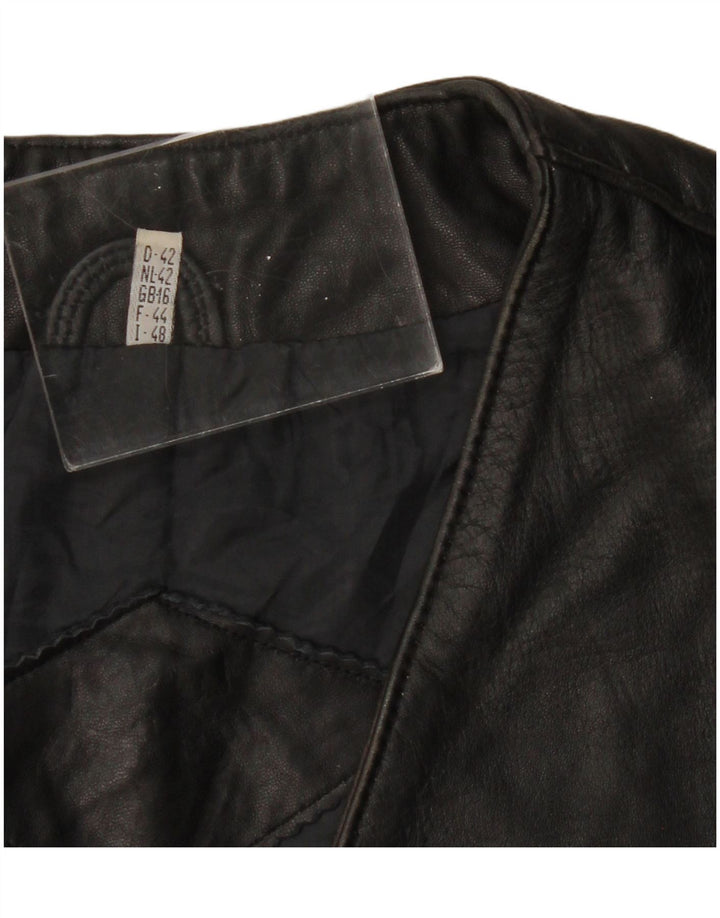 VINTAGE Gilet en cuir femme UK 16 Grand Noir