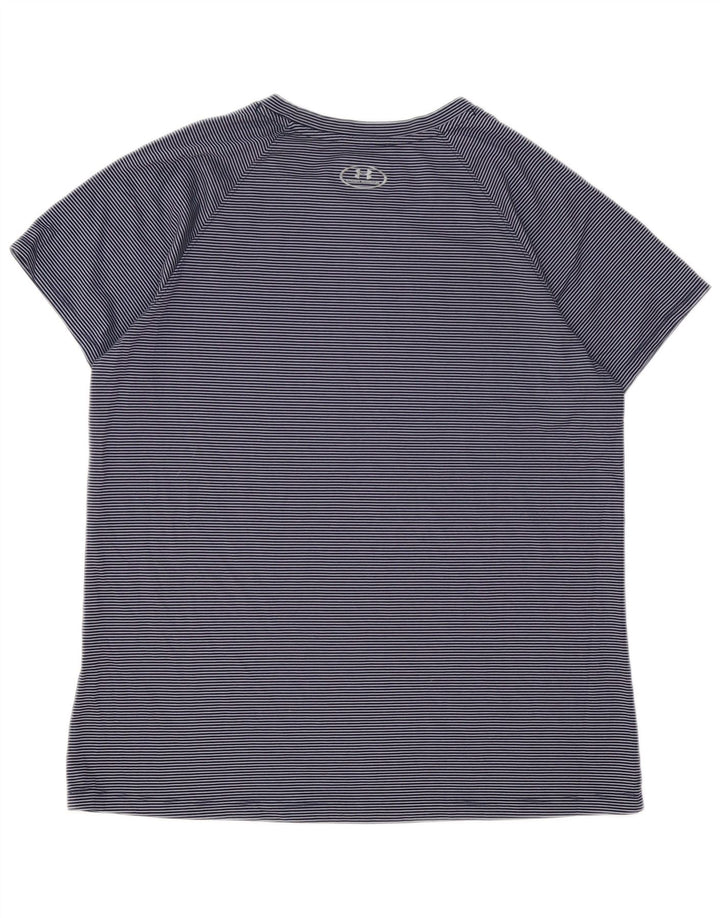 UNDER ARMOUR T-shirt Heat Gear pour femme UK 16 Large Bleu marine à fines rayures