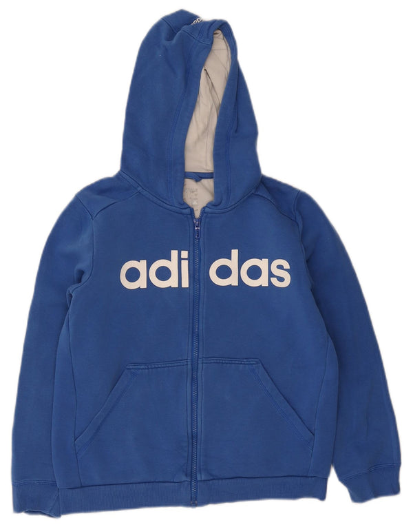 Adidas Pull à capuche zippé graphique pour garçon 11-12 ans Bleu Coton