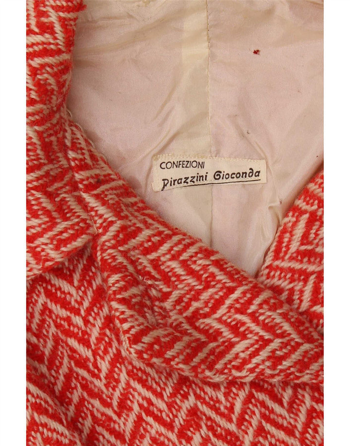 vintage Femmes Crop Double Breasted Blazer Veste UK 12 Chevron Rouge Moyen