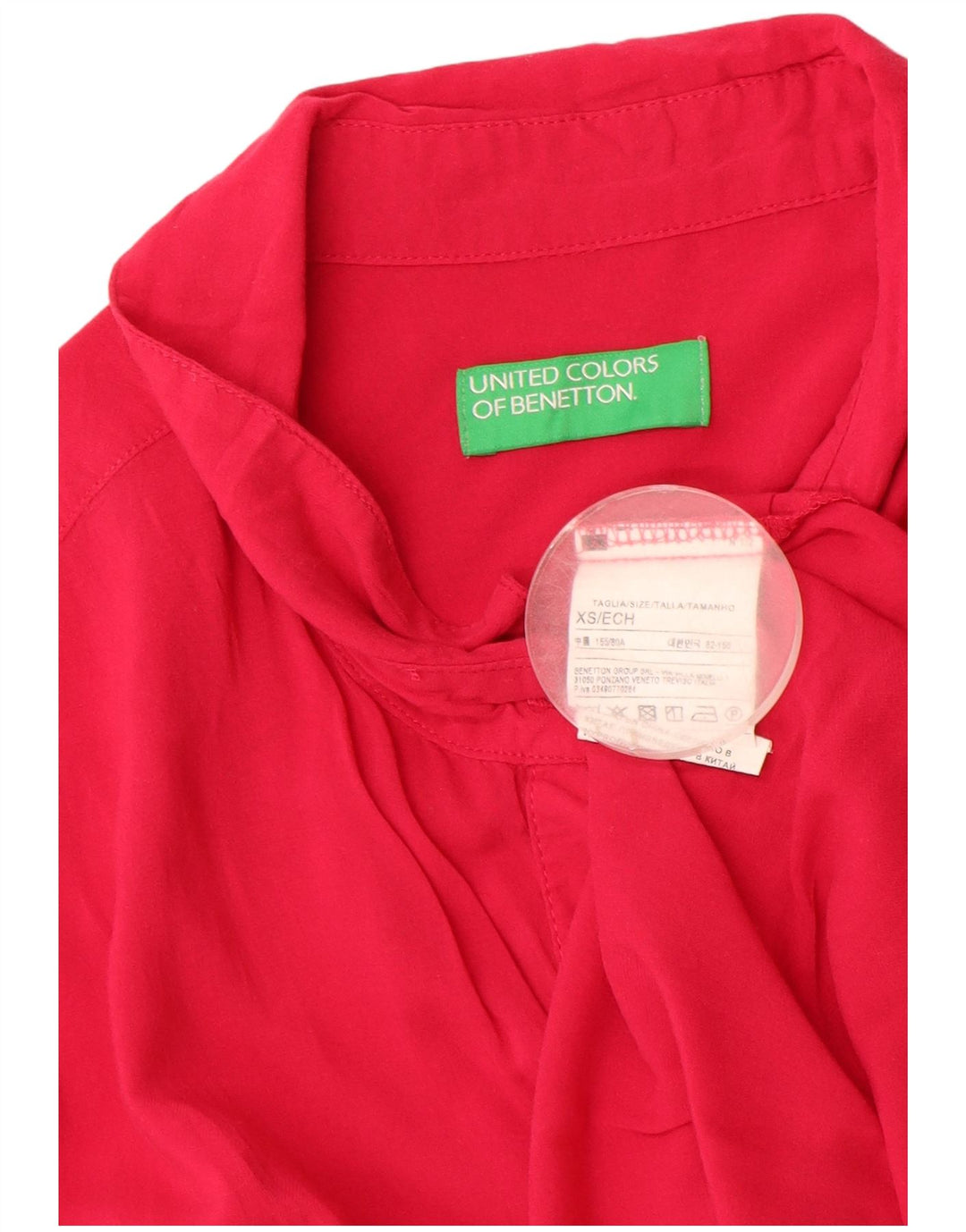 Benetton Chemisier surdimensionné à manches courtes pour femme UK 6 XS Rouge Coton